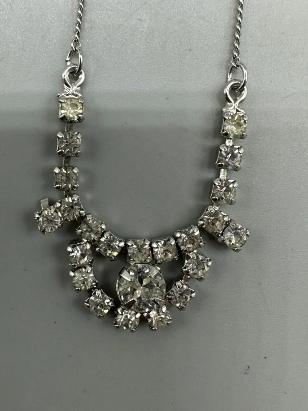 3/$30 Vintage Rhodium Plated Rhinestone Necklace Delicate Chain Bridal 14